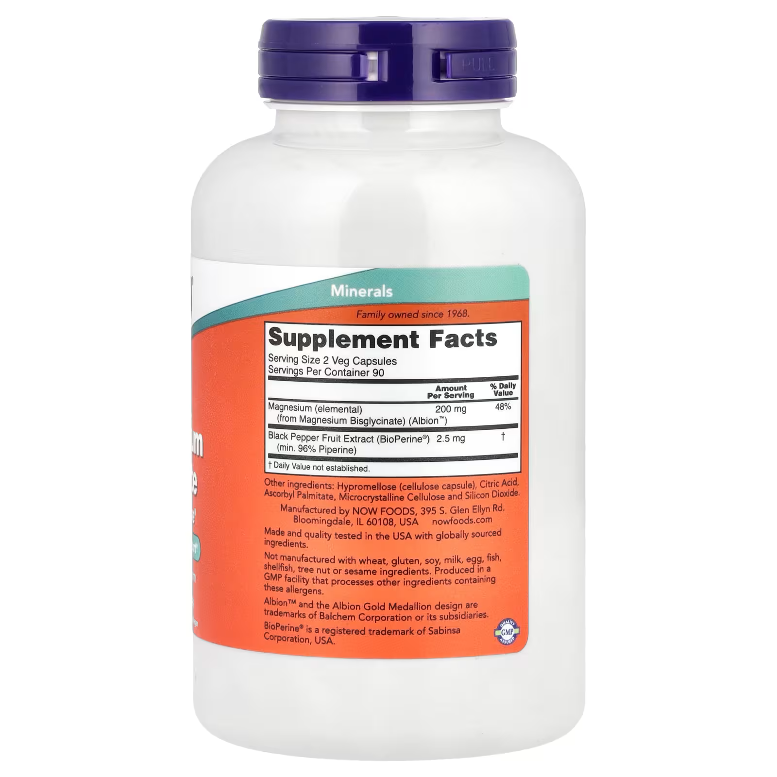 MAGNESIUM GLYCINATE WITH BIOPERINE 180 CAPS / 90 SERVICIOS - NOW