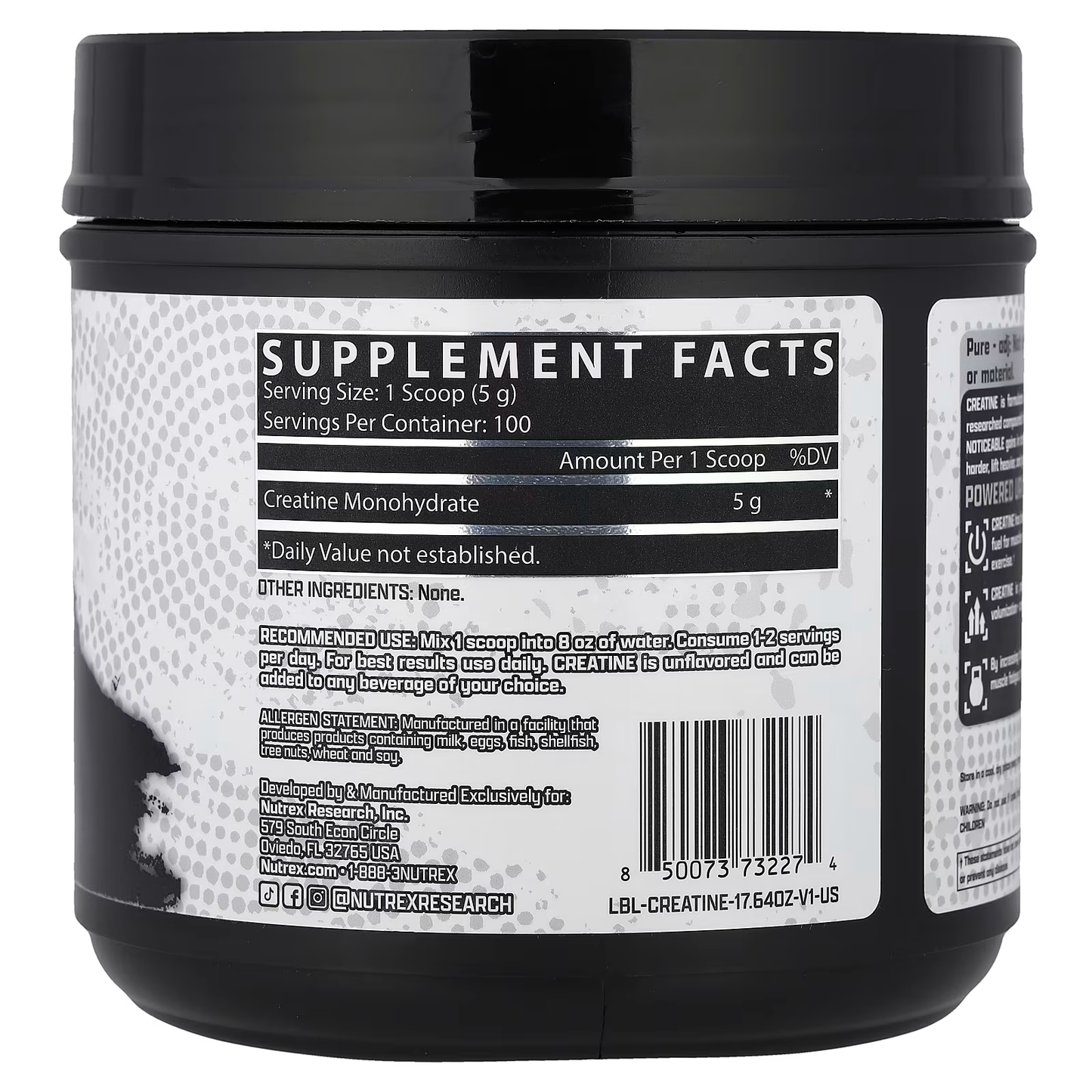 CREATINA NUTREX MONOHIDRATADA 100 SERVICIOS UNFLAVORED - NUTREX