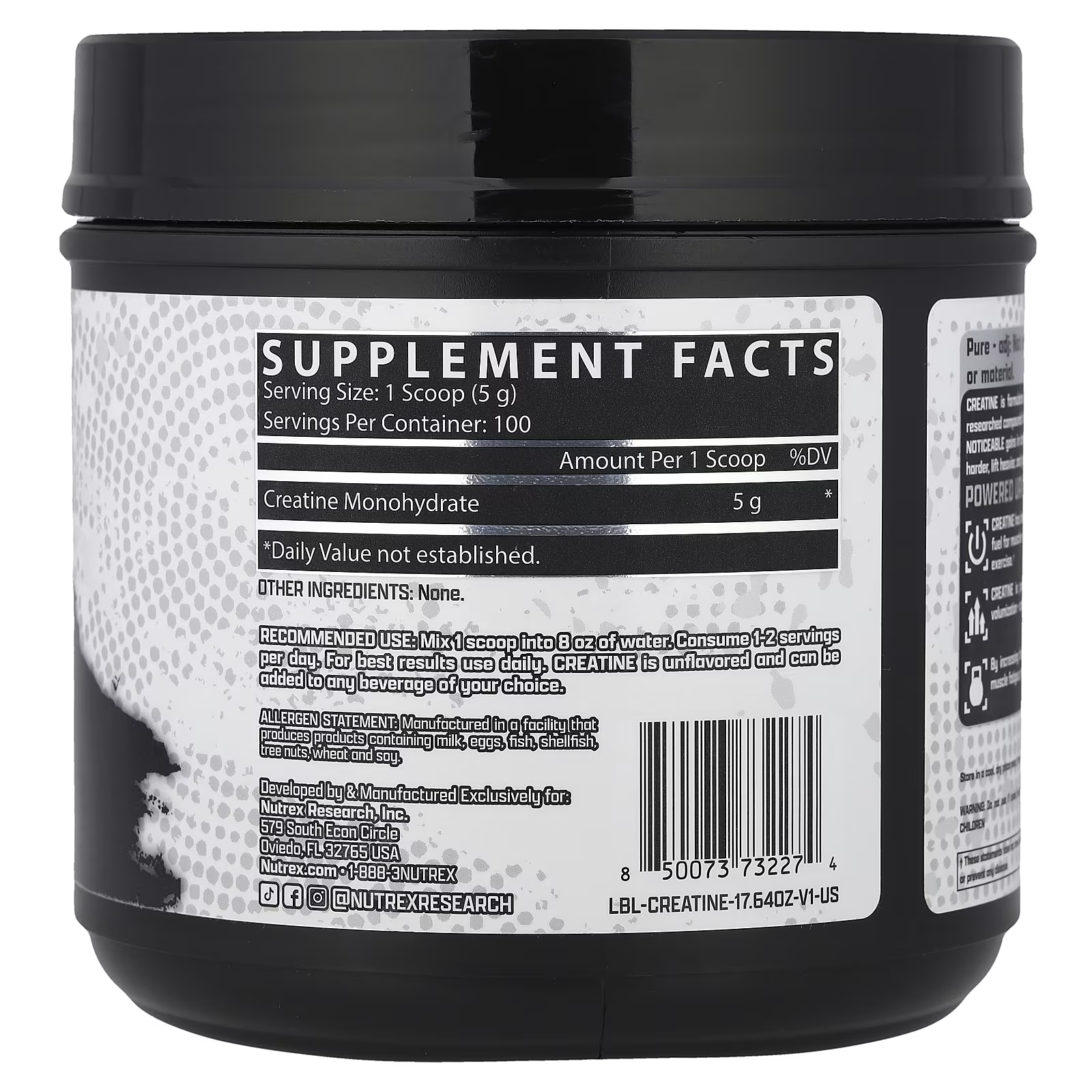CREATINA NUTREX MONOHIDRATADA 100 SERVICIOS UNFLAVORED - NUTREX