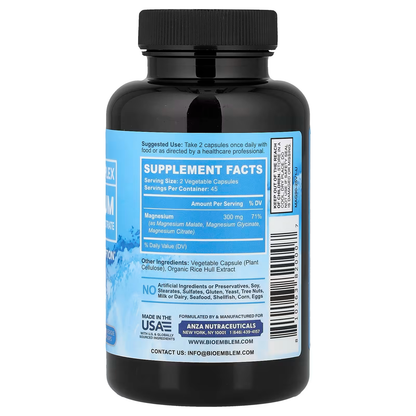 TRIPLE MAGNESIO MALATO, GLICINATO, CITRATO 300 MG 90 CAPSULAS BIOEMBLEM