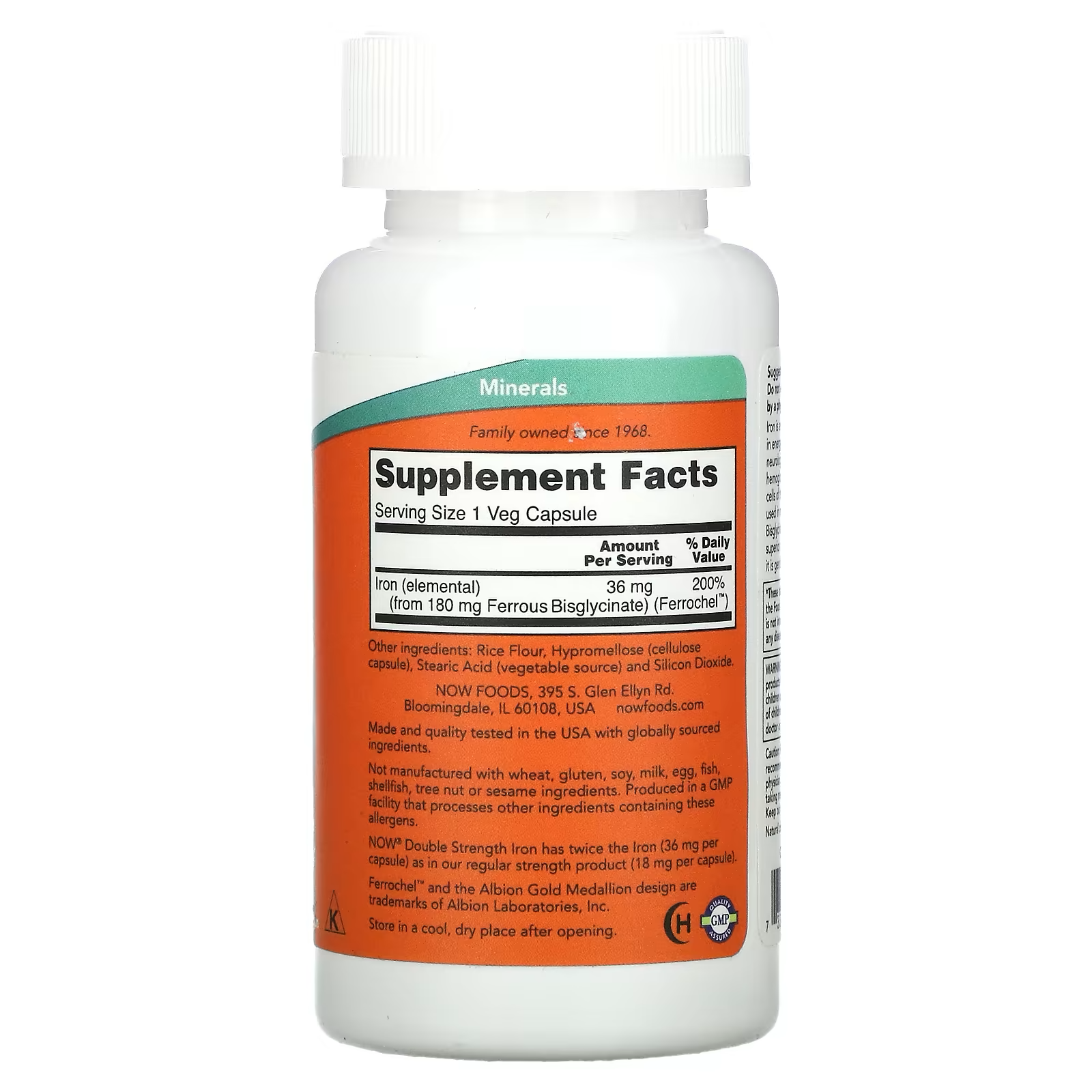 IRON 36 MG FERROCHEL 90 CAPSULAS - NOW FOODS
