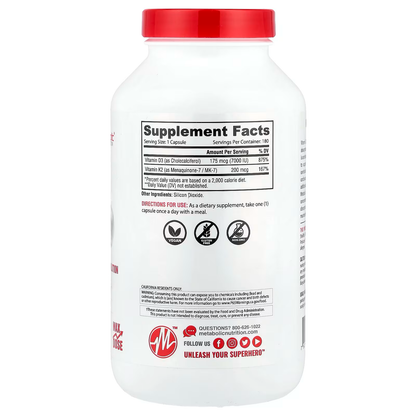 VITAMINA D3 + K2 METABOLIC 180 CAPS - METABOLIC NUTRITION