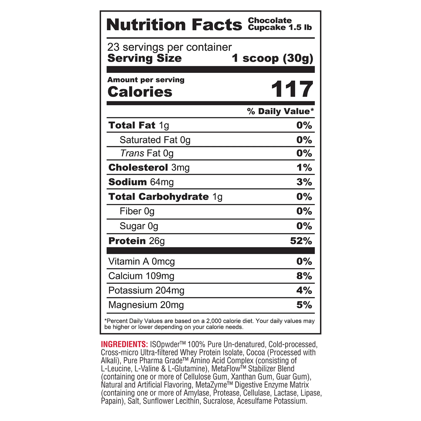 ISO PWDR CHOCOLATE CUPCAKE 1.52 - METABOLIC NUTRITION