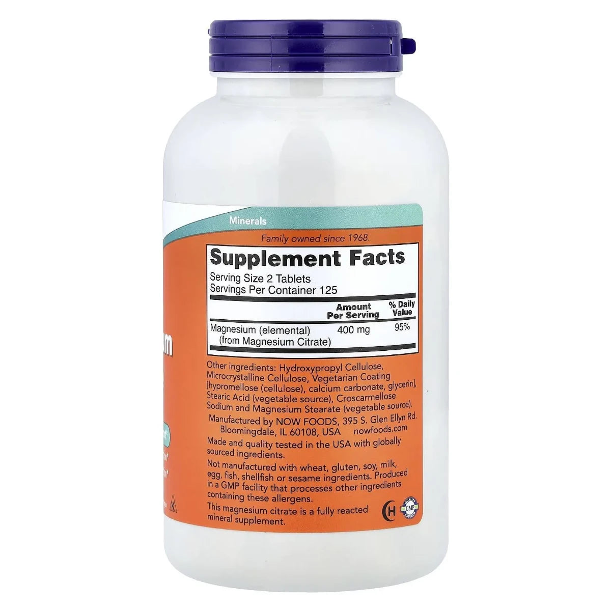 Magnesio Citrato 200 mg 250 tabletas NOW