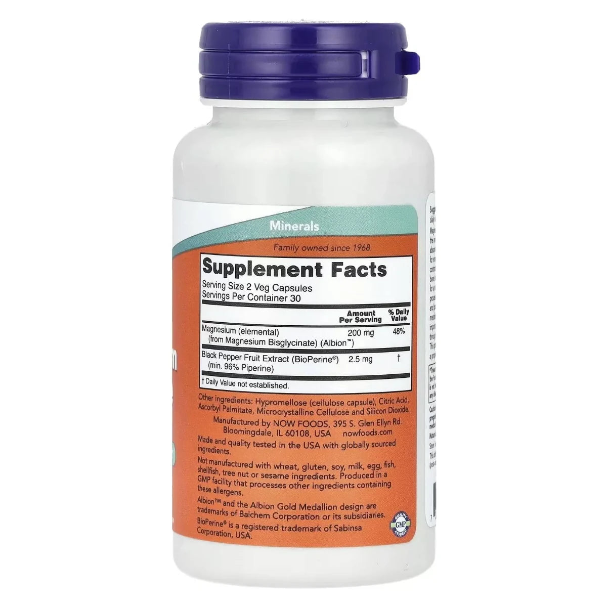 Magnesio Glycinato With Bioperine 60 vcaps NOW