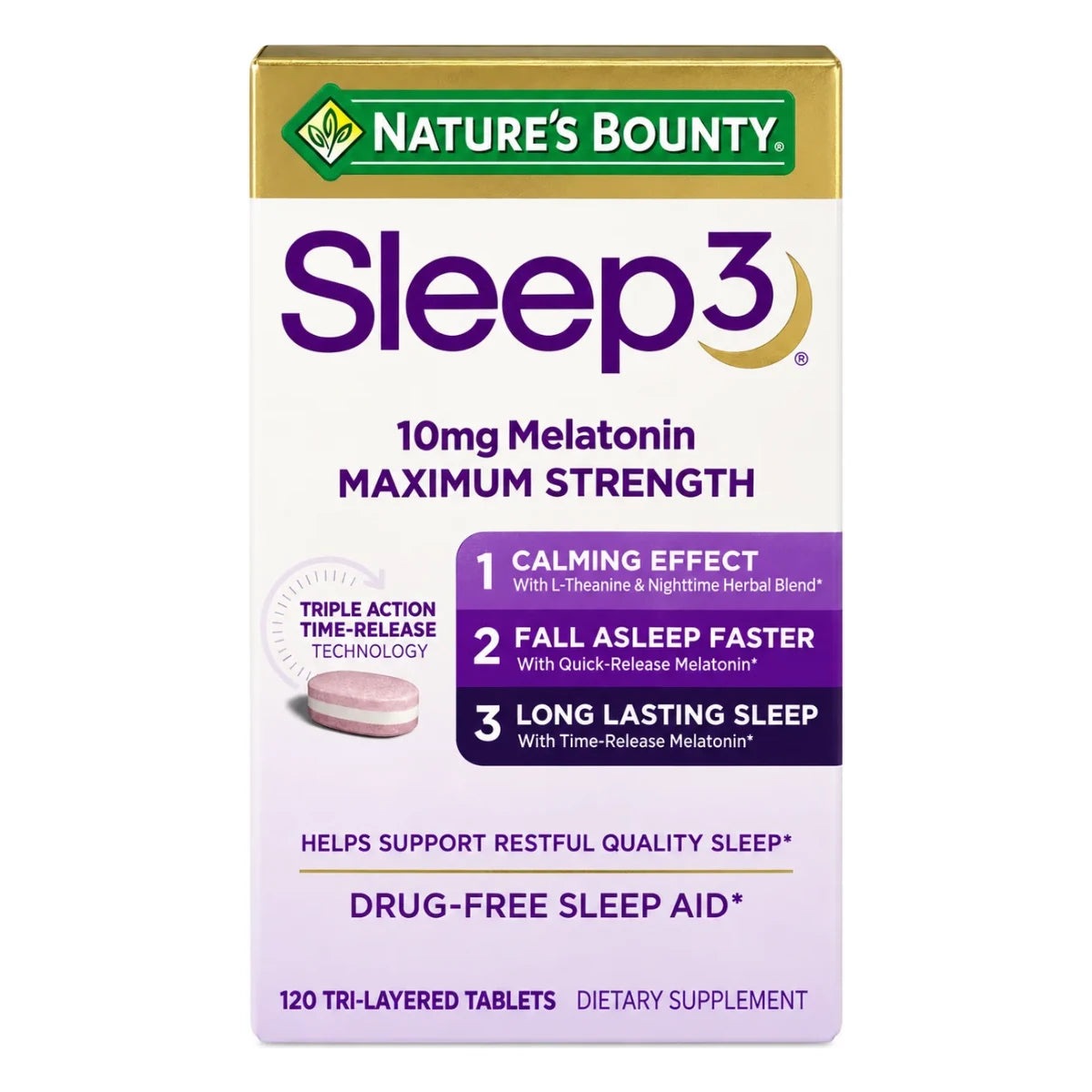 Melatonina 10 mg Sleep 3 120 tabletas Natures Bounty
