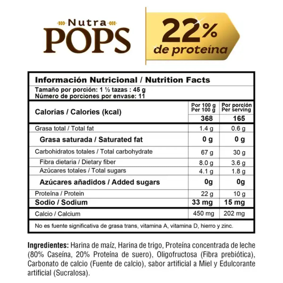 Nutra Pops Caja - tabla nutricional