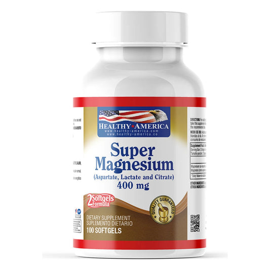 Super Magnesium Fórmula 400 mg 100 softgels - Healthy America