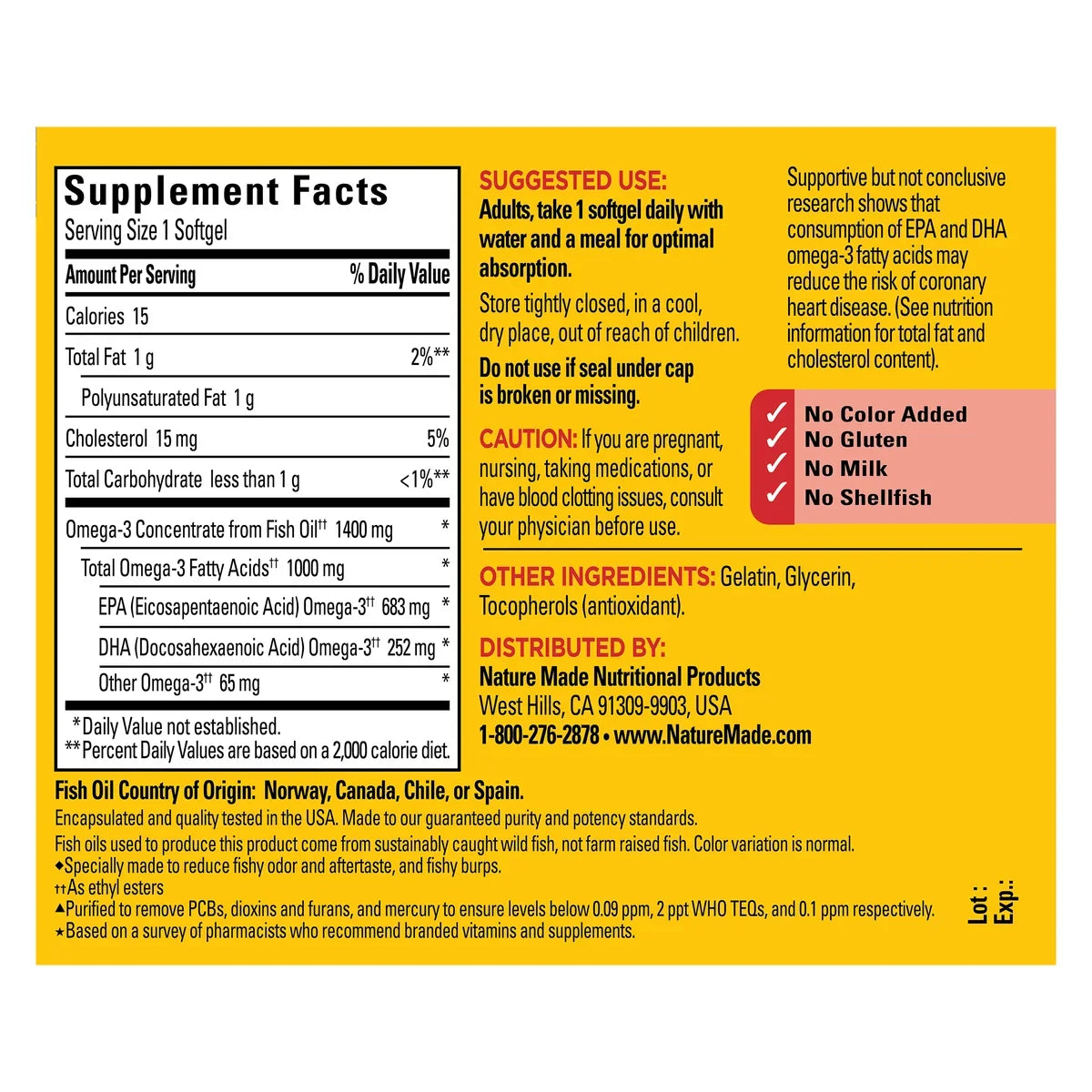 OMEGA 3 1400 MG X 45 SOFTGELS NATURE'S MADE - NATURES MADE
