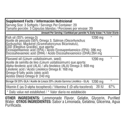 TRIPLE OMEGA 3-6-9 1200 MG 60 SOFTGELS VITAMIN E FLAXSEED OIL BORAGE SEED OIL FISH OIL - HEALTHY AMERICA