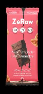 ZO RAW MILK WITH ALMONDS 45% CACAO 55G ROSADO