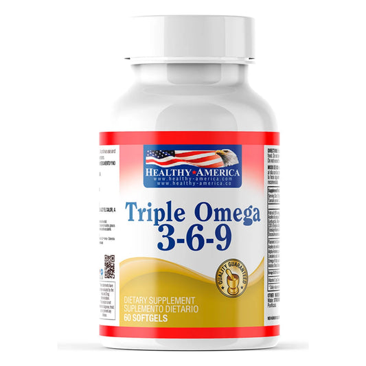Triple Omega 3-6-9 1200 mg 60 softgels Vitamin E Flaxseed Oil Borage Seed Oil Fish Oil - Healthy America