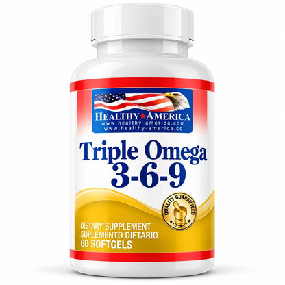 TRIPLE OMEGA 3-6-9 1200 MG 60 SOFTGELS VITAMIN E FLAXSEED OIL BORAGE SEED OIL FISH OIL - HEALTHY AMERICA