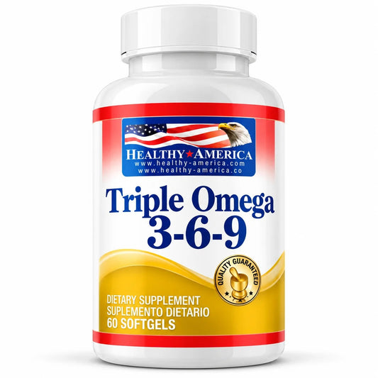 TRIPLE OMEGA 3-6-9 1200 MG 60 SOFTGELS VITAMIN E FLAXSEED OIL BORAGE SEED OIL FISH OIL - HEALTHY AMERICA