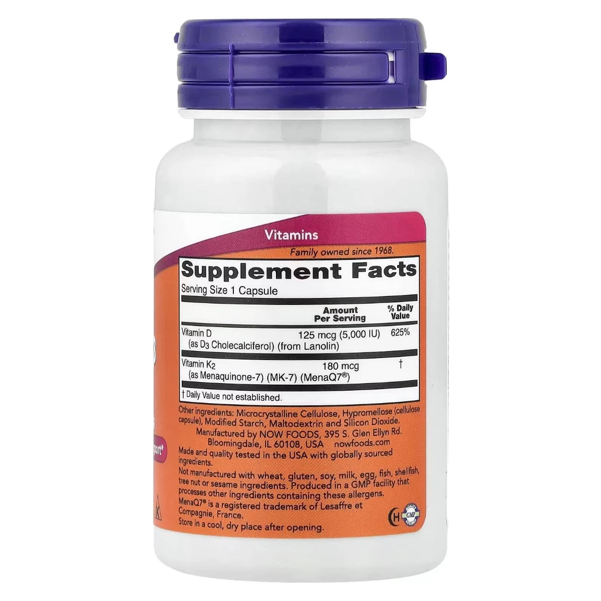 Vitamina D3 5,000 K2 60 caps NOW