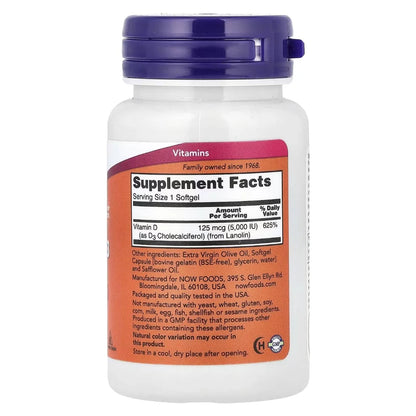 Vitamina D3 5.000 UI x 240 caps Gel NOW