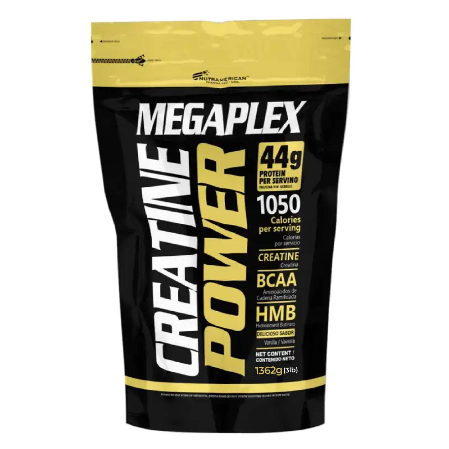 Megaplex Creatine Power Vainilla Bolsa Dorada 3lb 1362g